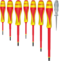 Jeu de 7 tournevis bi-matière isolés 1000V et tournevis testeur LED KS Tools