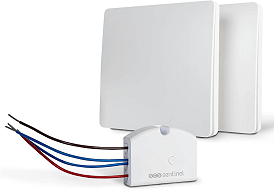 DuoSwitch, Kit interrupteur Va et Vient, Module Récepteur, Deux Interrupteurs Emetteurs Extra-plats, Sans Fil et Sans Pile, 80 m en Champ Libre